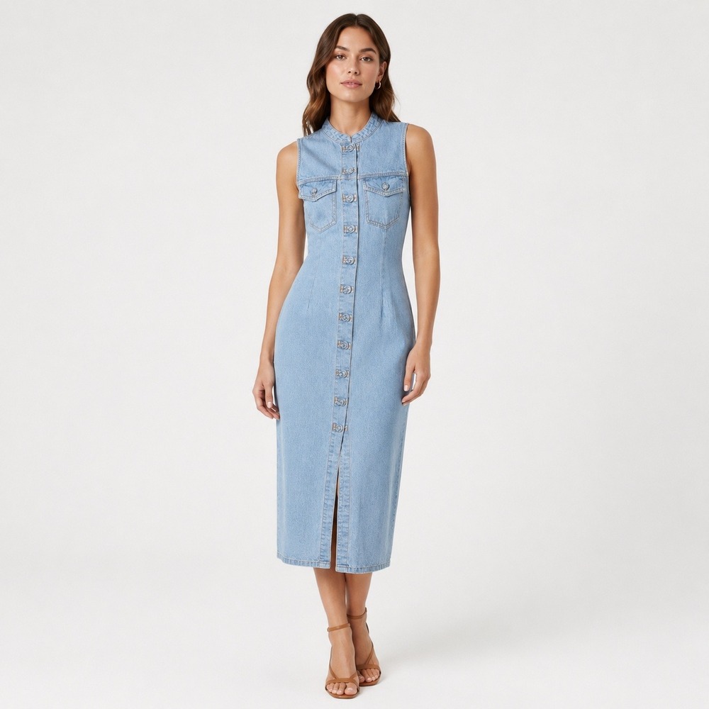 Vintage Denim Midi Dress Cottagecore‎ Retro Coastal Cowgirl Western Minimalist